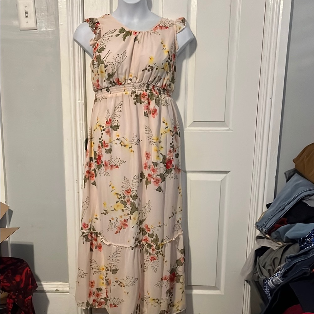 Isabel Maternity Ruffle Cap Sleeve Floral Maxi Dress